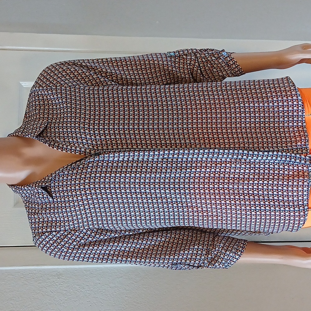 Roz & Ali Gray and White Relaxed Notched Collar Dress